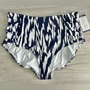 Anne Cole Women's High Waist Bikini Bottoms Navy & White Size XXL